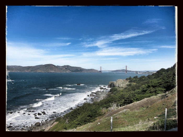 The view of the Golden Gate Bridge from the Lands End Trail