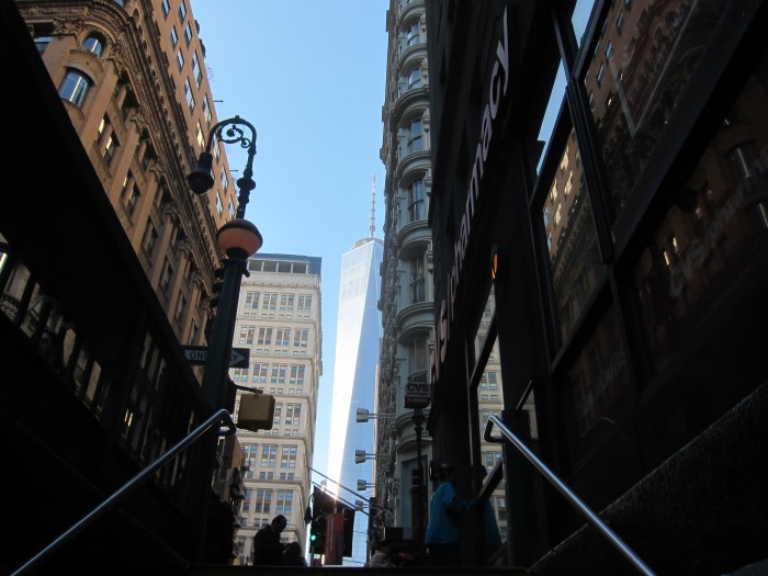 The view of 1WTC from the Fulton Street subway station